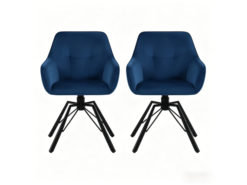  Lot de 2 chaises de salle à manger 57x50x82,5cm, structure métallique bleue, pivotante, avec accoudoirs  - Conforama A