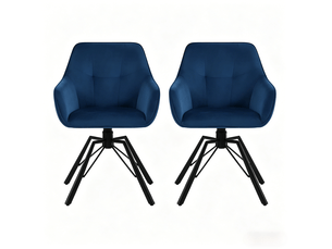 Lot de 2 chaises de salle à manger 57x50x82,5cm, structure métallique bleue, pivotante, avec accoudoirs