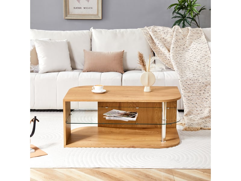  Table basse avec rangement, effet bois naturel, 100 x 60 x 42 cm  - Conforama D
