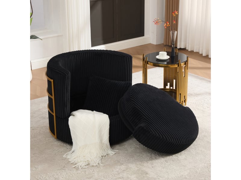  Fauteuil pivotant 360° avec coffre de rangement, assise confortable et dossier enveloppant en cordon noir  - Conforama C