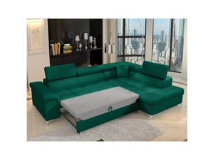 Canapé d'angle convertible palazzo 4 places vert foncé – angle droit avec 1 coussin