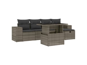 Salon de jardin 6 pcs avec coussins gris résine tressée