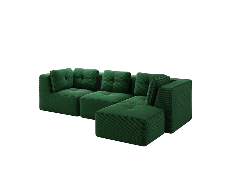  Canapé d’angle vert modulable 3 places en velours côtelé, avec méridienne et assise profonde pour salon, sans montage  - Conforama E