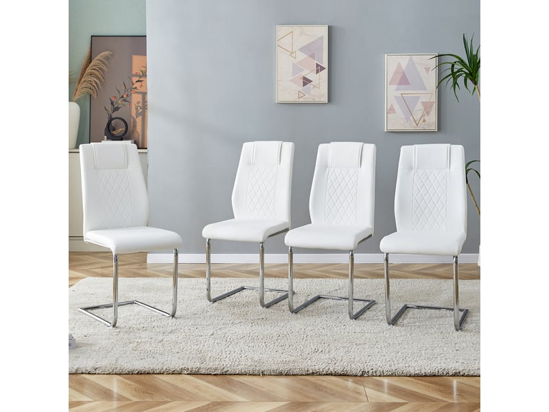 Lot de 4 chaises de salle à manger blanches en simili, 41 x 48 x 97 cm - Conforama B