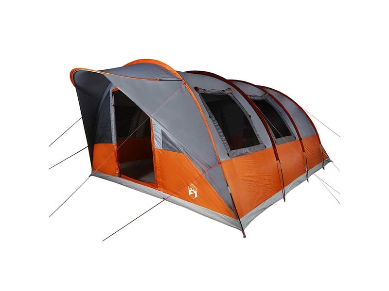  Tente de camping, tente familiale tunnel 7 personnes gris et orange imperméable  - Conforama E