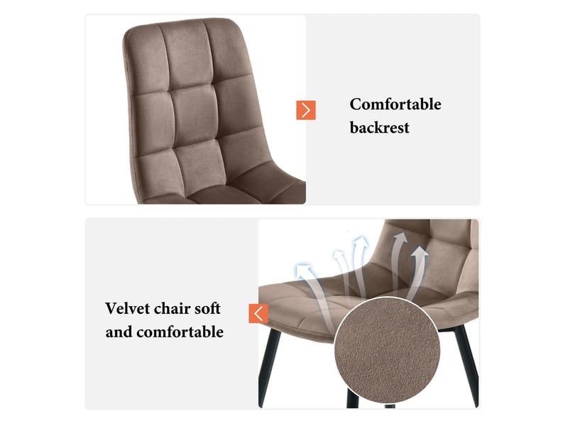  Chaise de salle à manger lot de 4 avec dossier ergonomique et assise rembourrée en velours marron  - Conforama E