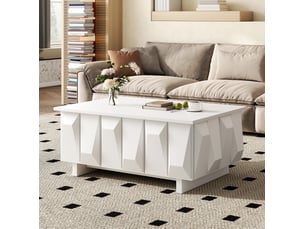 Table basse rectangulaire coloris blanc <strong>OKWISH</strong> <strong></strong> - 95 cmx67 cm