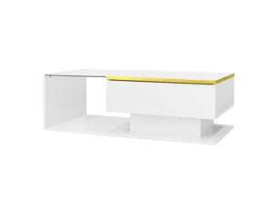 Table basse 100x50x32,5 cm avec led et plateau en verre trempé, rangement fermé et niche, panneaux de particules, blanc