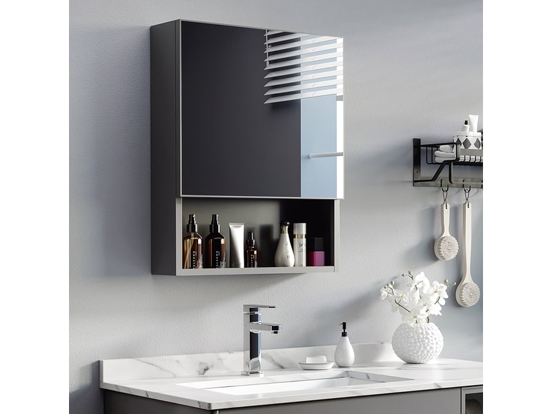  Armoire de toilette avec miroir et étagères en acier noir 46x13,5x58 cm  - Conforama B