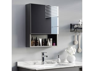 Armoire de toilette avec miroir et étagères en acier noir 46x13,5x58 cm