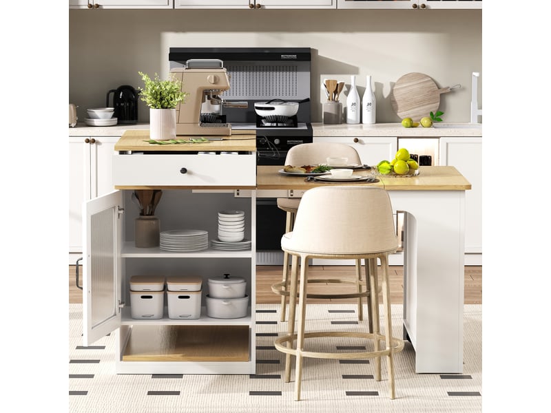 Table à manger extensible avec prises électriques intégrées et rangement - Conforama E