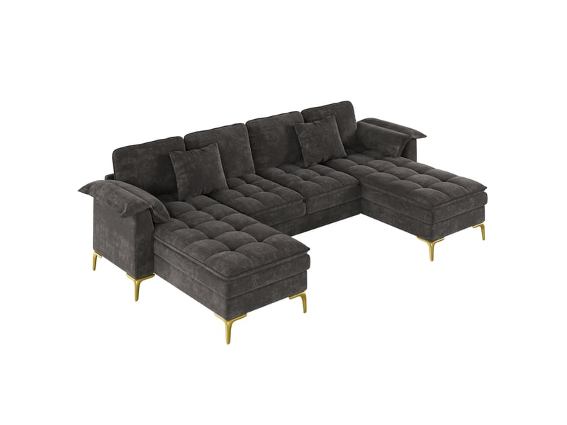  Canapé d'angle en u 4 places modulable gris avec 2 méridiennes  - Conforama A