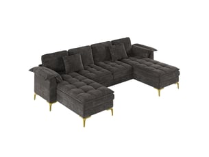 Canapé d'angle en u 4 places modulable gris avec 2 méridiennes
