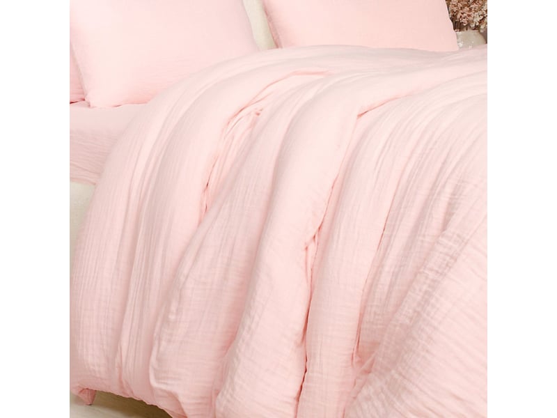  Parure housse de couette 260x240cm + 2 taies 100% gaze de coton lavée rose lotus - valma VALMA - Conforama D