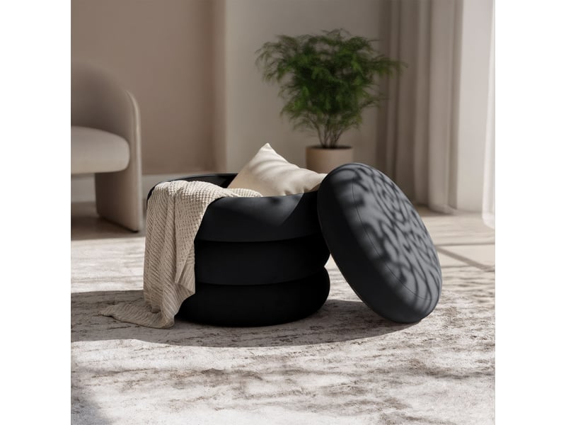 Tabouret en velours avec rangement 42 cm snuggo noir SNUGGO - Conforama D
