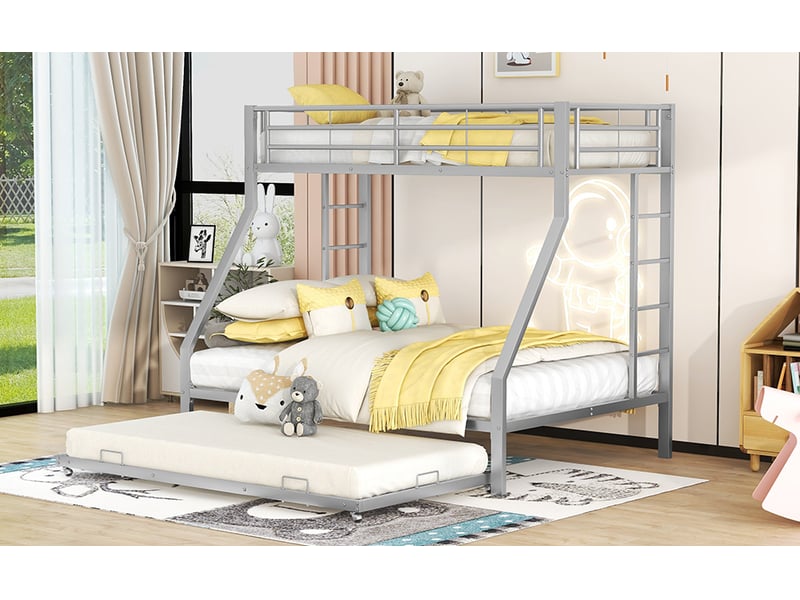  Lit superposé, lit enfant, couchage gigogne extensible, métal argent, échelle sécurisée  - Conforama R