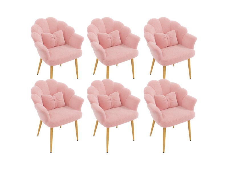  Lot de 6 fauteuils de salle à manger 64x65,5x85 cm avec coussins, rose et doré  - Conforama A