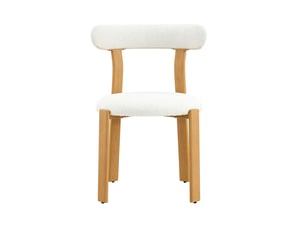 Chaise de salle à manger 79 cm bouclé respirant chaise repas bois massif de caoutchouc revêtement bouclé blanc dossier ergonomique pieds stables patins antidérapants seule