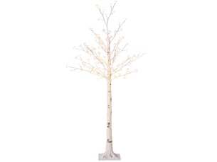 Arbre lumineux 21 x 21 x 150 cm blanc en plastique, 120 led blanc chaud à 3 niveaux de luminosité, branches flexibles