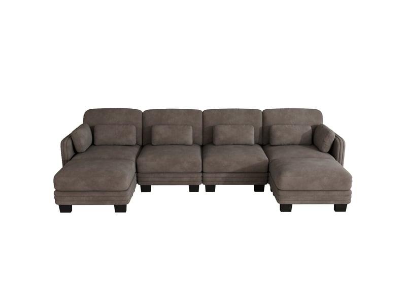  Canapé modulable en u - 4 places - 2 ottomans - assise profonde - tissu chenille - structure en bois massif - grand confort - brun CozyNest - Conforama A