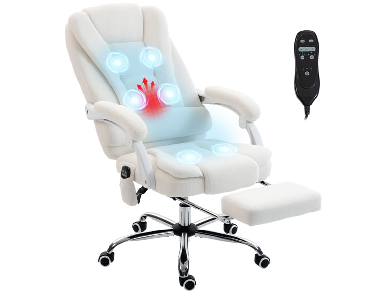  Fauteuil de bureau direction massant chauffant hauteur réglable dossier inclinable toile de lin blanc  - Conforama A