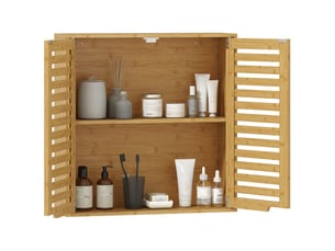 Armoire de salle de bain murale en bambou, portes persiennes, étagère réglable, 60 x 20 x 60 cm