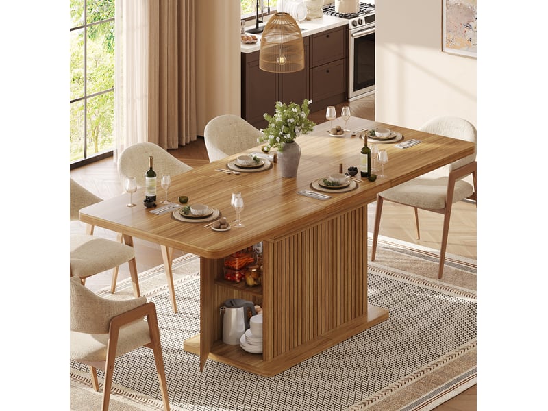  Table à manger extensible 120-160 cm avec rangement intégré en mdf, marron foncé  - Conforama D