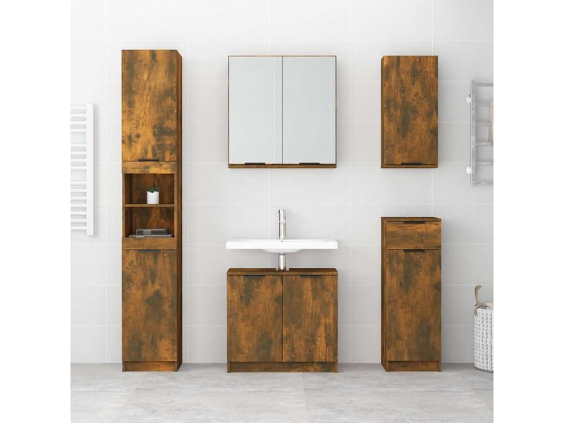  Amoire de salle de bain, meuble de rangement chêne fumé 32x34x188.5 cm bois d'ingénierie  - Conforama C