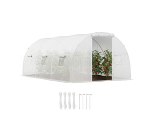 Serre de jardin tunnel 13,5 m² 6 fenêtres, porte zippée enroulable châssis acier galvanisé, bâche pe 4,5 x 3 x 2 m blanc