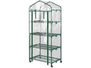 Serre en aluminium transparent, mini-serre, châssis froid, 4 étagères, 69 x 50 x 165 cm