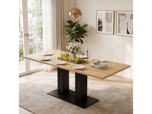 Table à manger extensible 140180x70 cm, 4-8 personnes, plateau mdf 30 mm, double piètement central, table rectangulaire - naturel