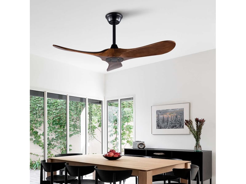  Ventilateur de plafond 107 cm – noir et noyer foncé – 3 pales en bois, télécommande et 6 vitesses réversibles  - Conforama B