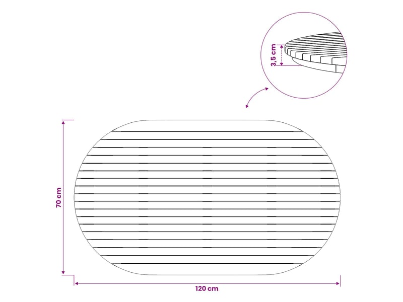 Vidaxl plateau de table 120 x 70 x 3,5 cm ovale bois de teck massif - Conforama C