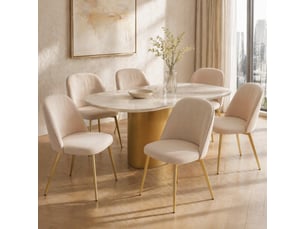Lot de 6 chaises salle à manger 53x50x80cm, confort contemporain, dossier ergonomique, pour salon, cuisine, métal, beige+doré