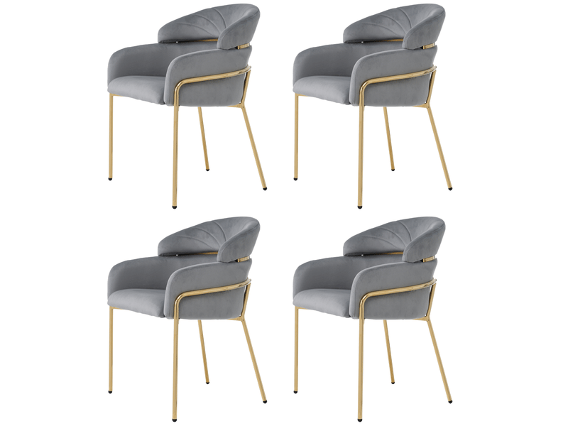  Chaise de salle à manger en velours gris, style luxe léger, lot de 4, 4 pieds en métal  - Conforama A