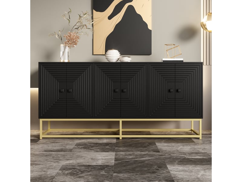 Buffet noir mat 160x38x75.5 cm meuble de rangement salon avec 3 portes et structure stable - Conforama R