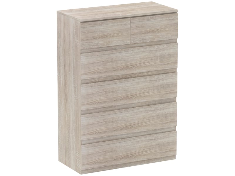  Commode à 6 tiroirs, sans poignées, design minimaliste, 80 x 39 x 115 cm, bois naturel  - Conforama A