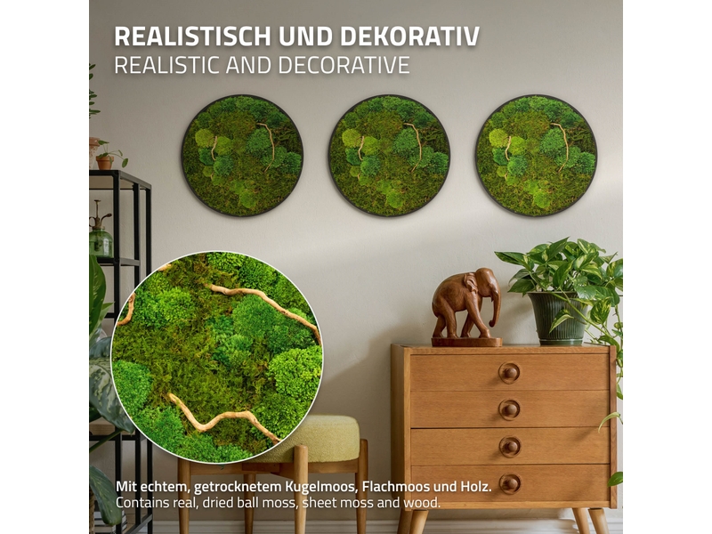 Ecd germany tableau végétal mural, mélange de mousses stabilisées et de branches, cadre en mdf rond ø 40 cm, vert, décoration d'intérieur véritable effet 3d, sans arrosage ni entretien, pièce unique ECD Germany GmbH - Conforama C