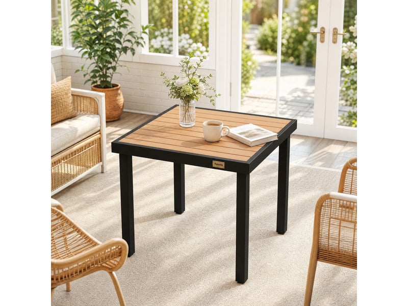  Table de jardin pour 4 personnes avec plateau aspect bois et pieds réglables, pour terrasse, 78 × 78 × 74 cm  - Conforama C