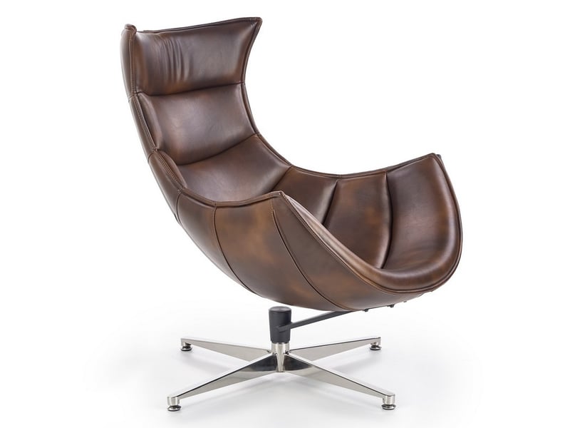 Fauteuil design pivotant style cuir vieilli avec pied en acier inoxydable oliver  - Conforama B