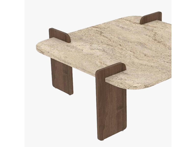  Table basse carrée beige piètement couleur bois foncé 90 cm  - Conforama C