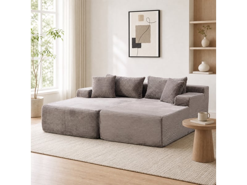 Canapé modulable 2 places avec méridienne en chenille gris - 200 x 174 x 74,5 cm  - Conforama B