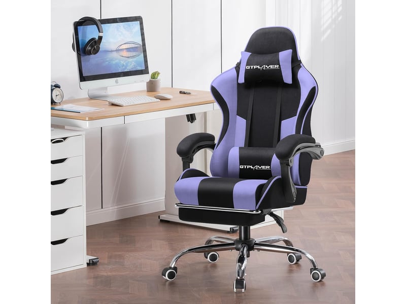 Gtplayer chaise de jeu ergonomique avec repose-pieds, réglable en hauteur - tissu violet GT800A-PP-FA - Conforama B