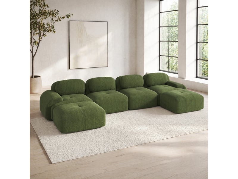  Canapé d'angle modulable u 4 places en velours côtelé vert, sans montage, avec mousse 32d et base antidérapante  - Conforama B