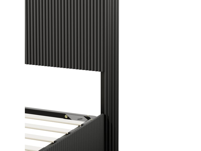  Lit coffre adulte 160x200 cm en mdf noir à relevage hydraulique et tête de lit rainurée  - Conforama R