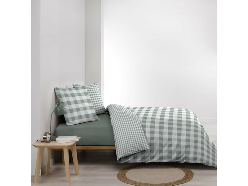  Parure de lit 240 x 220 cm 100% coton victoire sauge + drap housse 140 x 190 cm blanc  - Conforama D