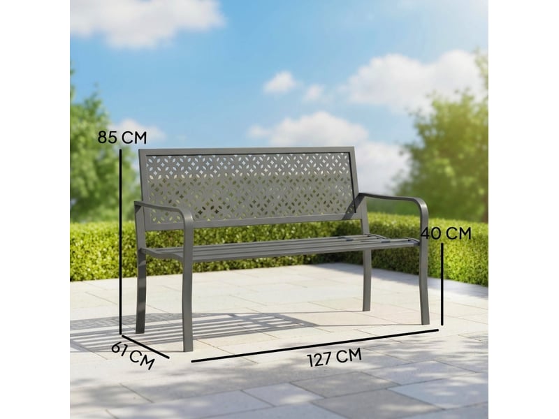  Banc de jardin 2 places 127x61x85 cm résistant aux intempéries métal gris foncé  - Conforama E
