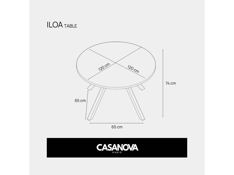 Iloa - table à manger ronde 120 cm pieds en métal noir - chêne clair - Conforama C