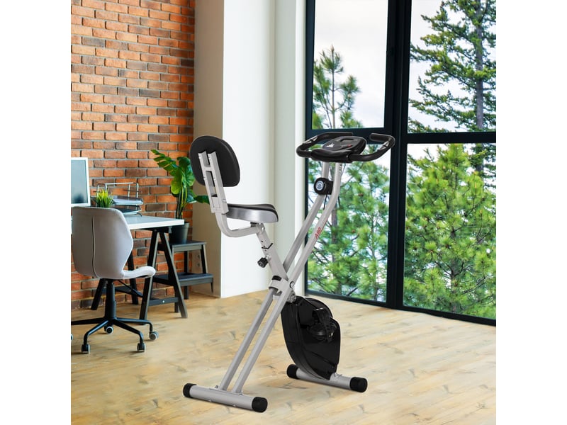 Vélo appartement pliable fitness intérieur, 8 résistances magnétiques, dossier, selle réglable, lcd, cardio, noir. - Conforama D