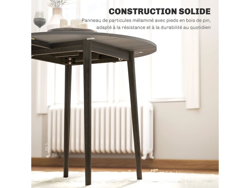  Table de salle à manger pliante 2 abattants, table ronde extensible pour 4 personnes, gris, pieds en bois  89 x 73,5 cm  - Conforama R